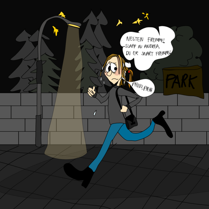 løpe alene hjem på kvelden