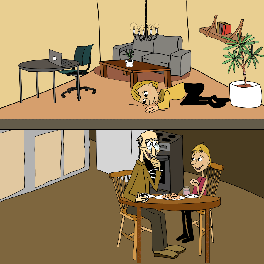 Jente og bestefar. dame